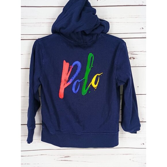Ralph Lauren Polo Kids Navy Full-Zip Hoodie With Kangaroo Pockets & Multicolor L - Picture 2 of 6